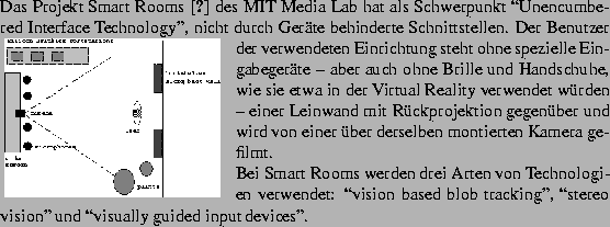 \begin{window}[2,l,{
\includegraphics[scale=.4]{pics/mitarch.ps} },{}]
\noindent...
...racking'', \lq\lq stereo vision'' und \lq\lq visually guided input devices''.
\end{window}